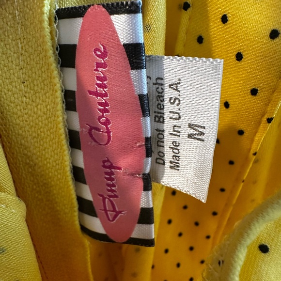 EUC Pinup Couture Dames Dress Halter Dress in Yellow with Black Pin Dot sz Med - Picture 3 of 4